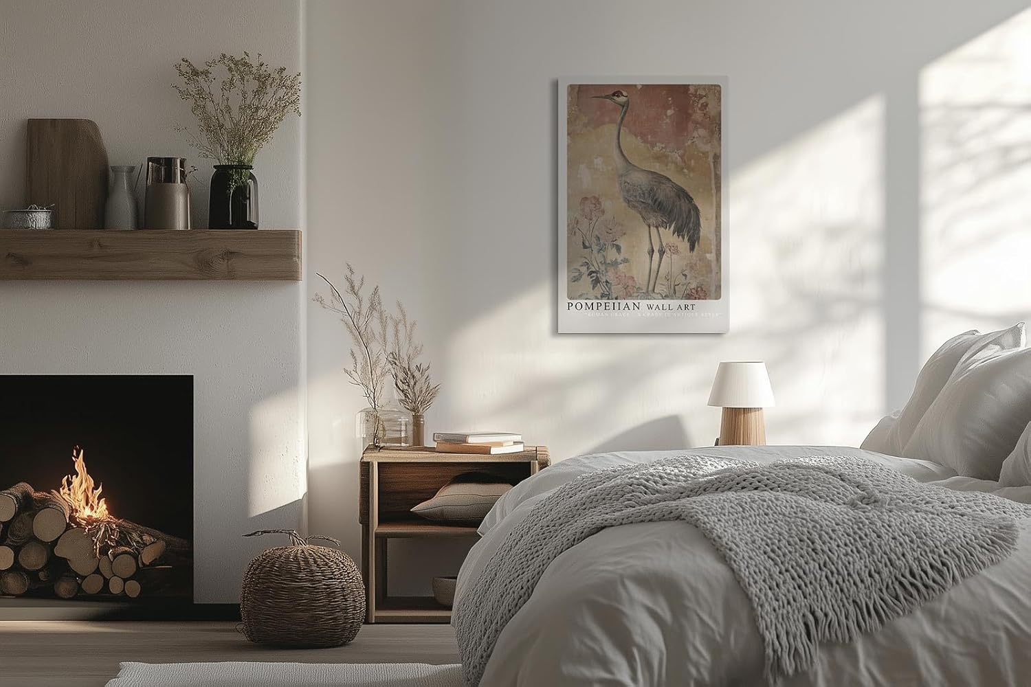 Paul Sinus Leinwandbild 60x90cm Pompeian Wall Art Leinwandbild antiker Kranich im römischen Stil florale Elemente