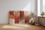 Sinus Art Wandbild 120x80cm Strahlenförmige Elemente in Rot und Weiß mit dynamischer Linie auf gemustertem Hintergrund