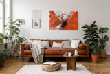 Sinus Art Wandbild 120x80cm Farbexplosion in Orange und Schwarz mit tropfenartigen Elementen und Bewegung