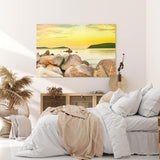 Paul Sinus Wandbild 120x80cm Felsen Meer roter Himmel Horizont Berge Sonnenuntergang