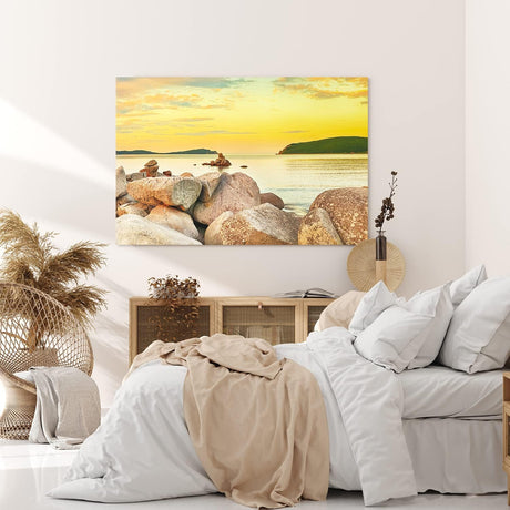 Paul Sinus Wandbild 120x80cm Felsen Meer roter Himmel Horizont Berge Sonnenuntergang