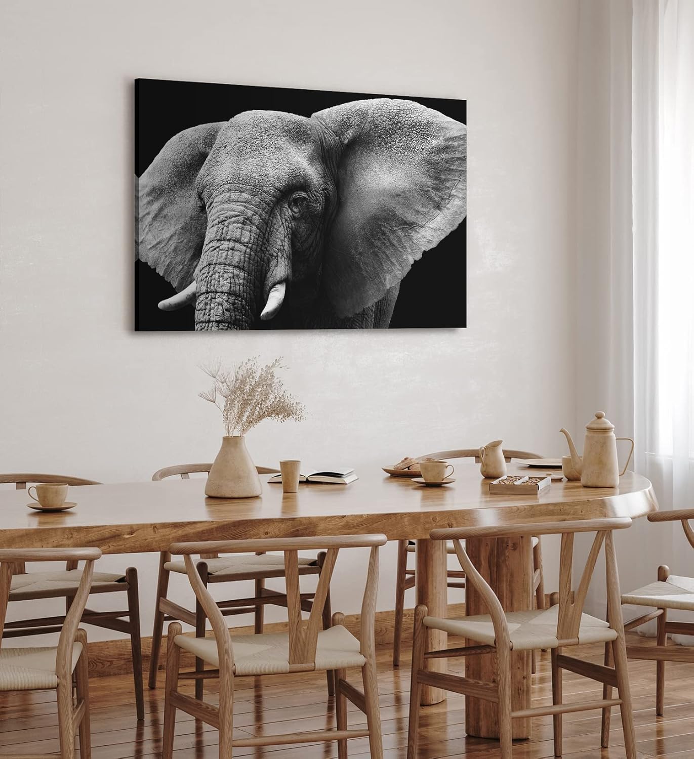 Paul Sinus Wandbild 120x80cm Elefant Stoßzähne Schwarz Weiß Tierfotografie Kunstvoll
