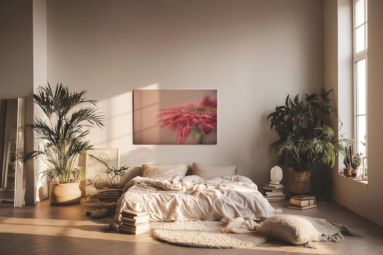 Sinus Art Wandbild 120x80cm Rosa Blüte im Vordergrund vor einfarbigem ruhigen Hintergrund – ästhetisch und dezent