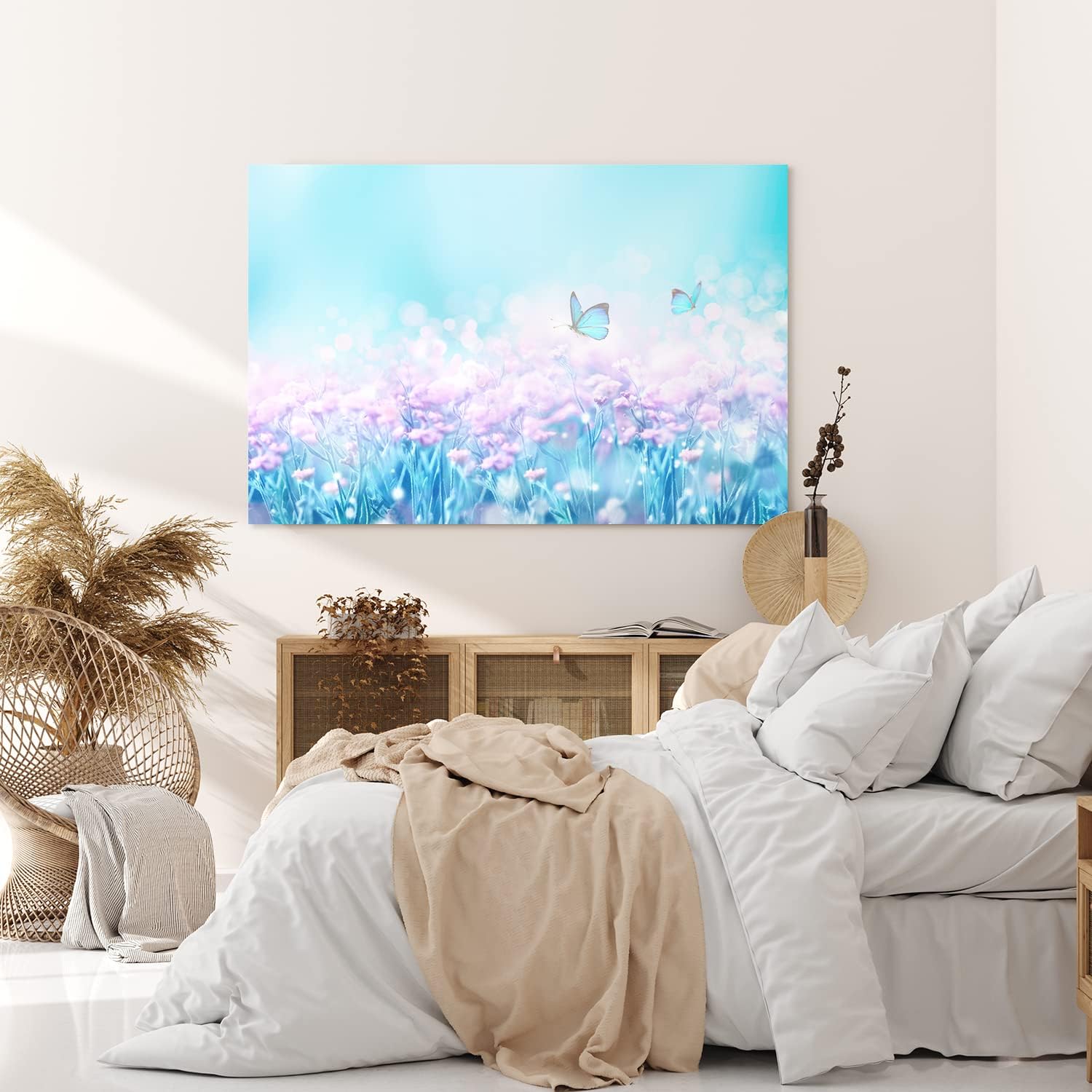 Paul Sinus Wandbild 120x80cm Schmetterling Wiese Blau Frühling Sommerwiese Fotokunst