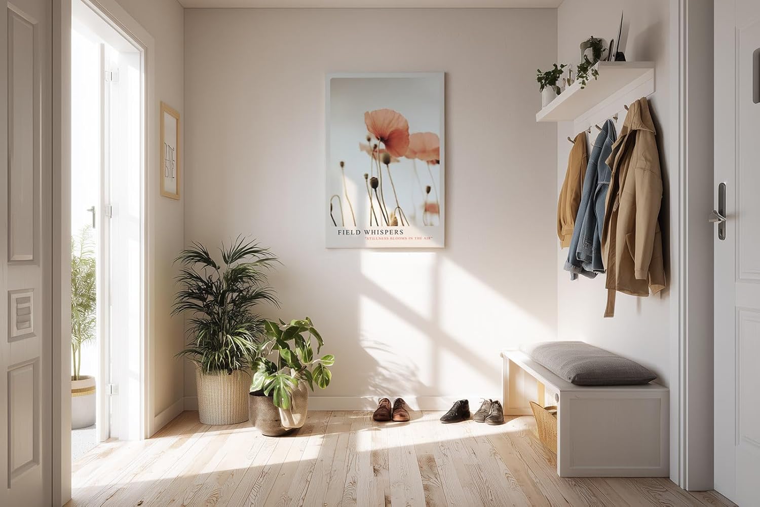 Paul Sinus Kunstdruck 40x60cm Field Whispers – Zarte Mohnblumen im Gegenlicht als poetisches Naturmotiv in sanften Tönen