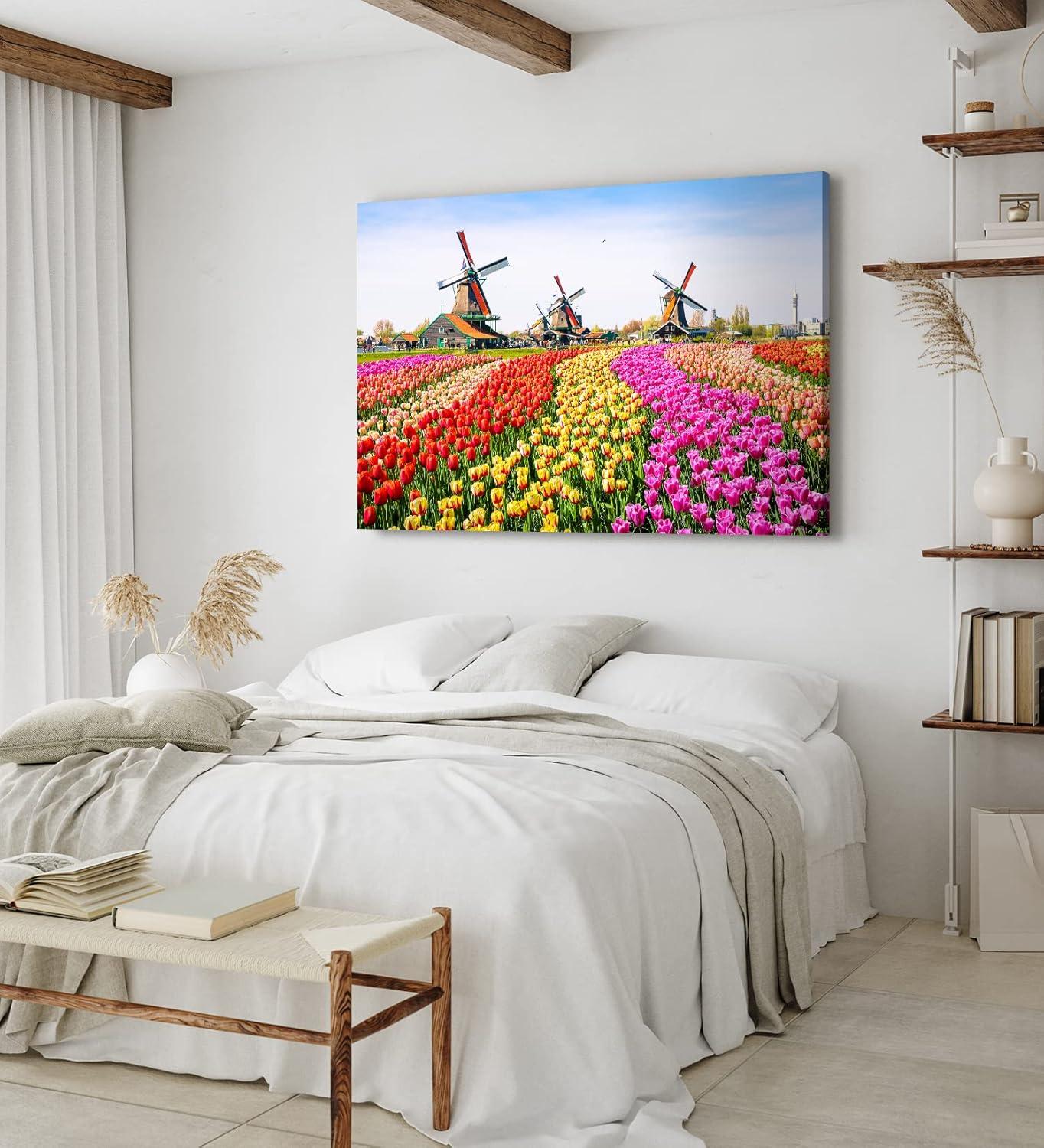Paul Sinus Wandbild 120x80cm Holland Niederlande Windmühlen bunte Tulpen Blumenfeld