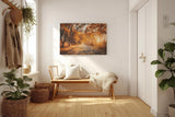 Sinus Art Wandbild 120x80cm Faszinierende Herbstallee mit goldenen Blättern und Lichtspiel in der Natur