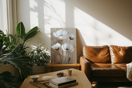 Paul Sinus 60x90cm Wandbild Zarte Blüten in Beige – Florale Anmut in moderner Raumkunst Blume