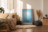 Paul Sinus Wandbild in 40x60cm Großer Vogelschwarm unter hellem Vollmond in sanftem Blau