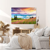Paul Sinus Wandbild 120x80cm Bergtal Berge Berglandschaft Nebel Natur Blumenwiese