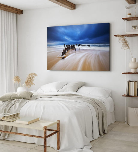 Paul Sinus Wandbild 120x80cm Strand Meer Horizont Schiffswrack Gewitterwolken