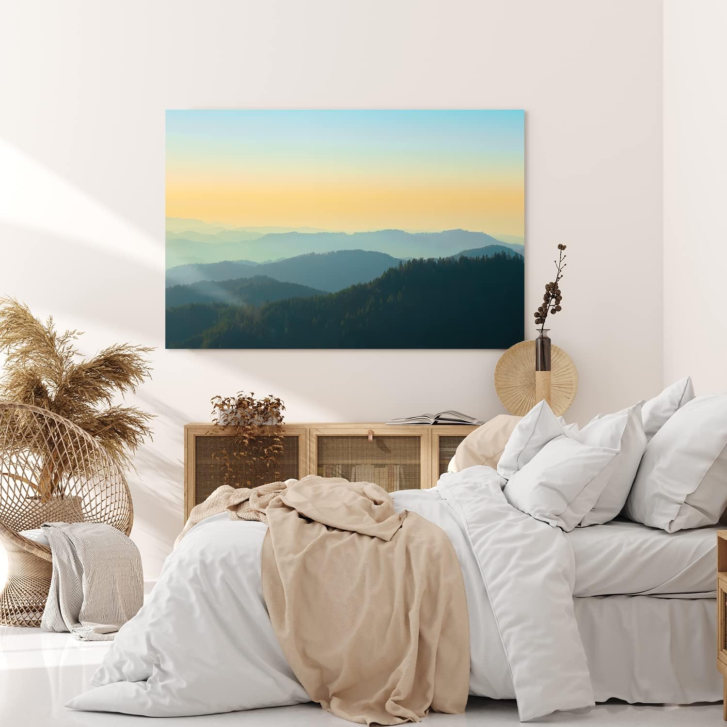 Paul Sinus Wandbild 120x80cm Berglandschaft Berge Gebirge Tannen Natur Sonnenuntergang