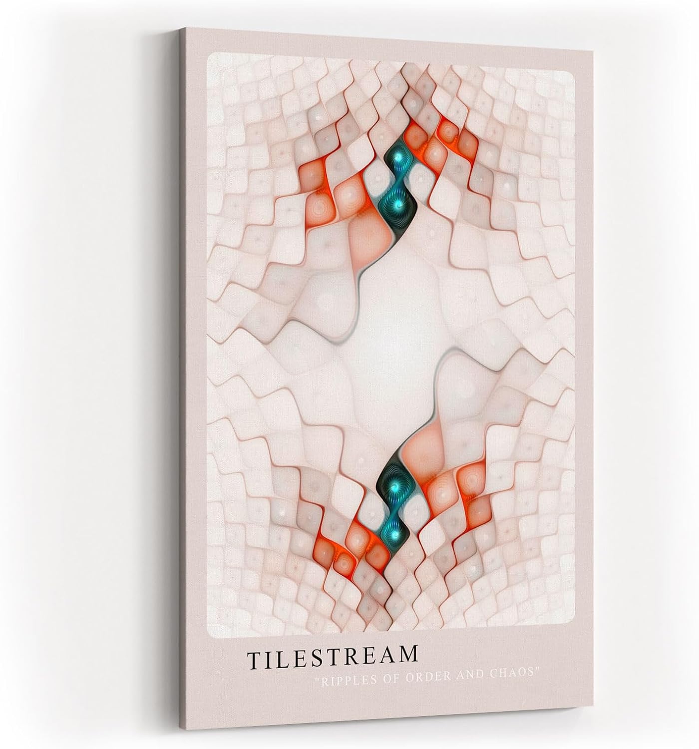 Paul Sinus Kunstdruck 40x60cm Tilestream – Abstrakte Geometrie mit organischem Fluss in Rosé, Weiß und Türkis