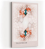 Paul Sinus Kunstdruck 40x60cm Tilestream – Abstrakte Geometrie mit organischem Fluss in Rosé, Weiß und Türkis