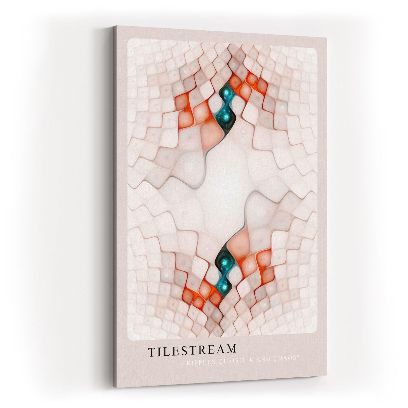 Paul Sinus Kunstdruck 40x60cm Tilestream – Abstrakte Geometrie mit organischem Fluss in Rosé, Weiß und Türkis