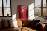 Paul Sinus Wandbild in 40x60cm The Red Veil – Abstraktes Kunstwerk mit dynamischen Linien in kräftigen Rottönen