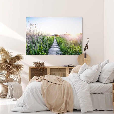 Paul Sinus Wandbild 120x80cm Sommer Sonnenaufgang Holzweg Natur Gras Strandweg