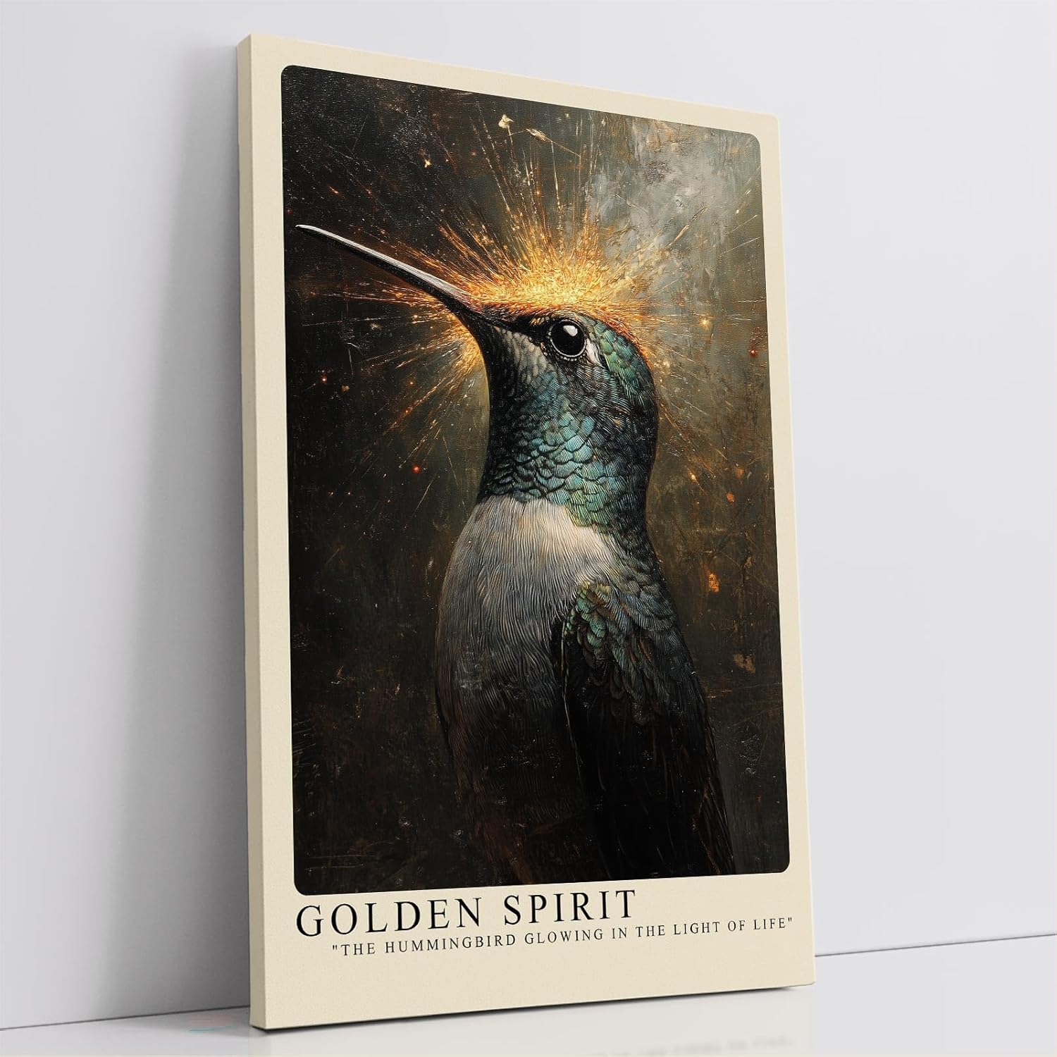 Paul Sinus Leinwandbild 60x90cm Goldener Geist – Majestätischer Kolibri mit schimmerndem Gefieder und leuchtender Aura