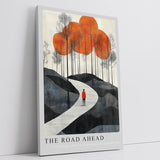 Paul Sinus Leinwandbild 40x60cm The Road Ahead Leinwandbild minimalistisches Landschaftsbild mit Figur im roten Mantel faszinierende Symbolik