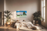 Sinus Art Wandbild 120x80cm Farbintensive Szene mit traditionellen Booten vor tropischer Felskulisse