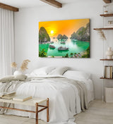 Paul Sinus Wandbild 120x80cm V?nh H? Long Bucht in Vietnam Sonnenuntergang Felsen