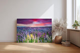 Sinus Art Wandbild 120x80cm Blühendes Lupinenmeer unter dramatisch gefärbtem Himmel – kraftvoll und inspirierend