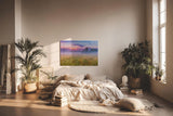 Sinus Art Wandbild 120x80cm Morgennebel über farbiger Wildblumenwiese – ideal für naturverbundene Raumgestaltung
