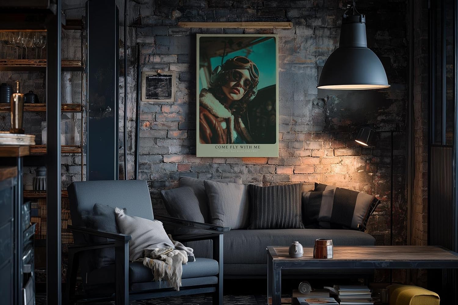 Paul Sinus Wandbild in 40x60cm Come Fly With Me Retro Pilot Woman in Aviator Jacket and Goggles in Sunlit Cockpit