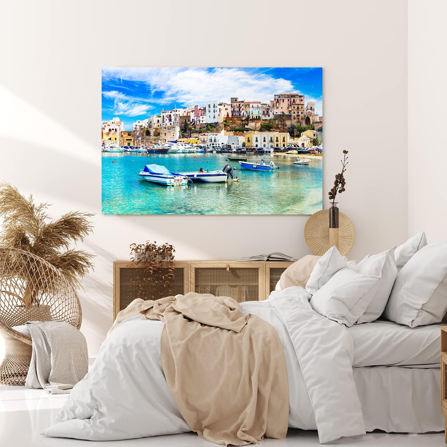Paul Sinus Wandbild 120x80cm Italienisches Küstendorf Häuser Hafen Boote Mittelmeer