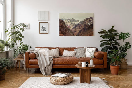 Sinus Art Wandbild 120x80cm Felsige Gebirgsketten mit schneebedeckten Gipfeln in beeindruckender Tiefe