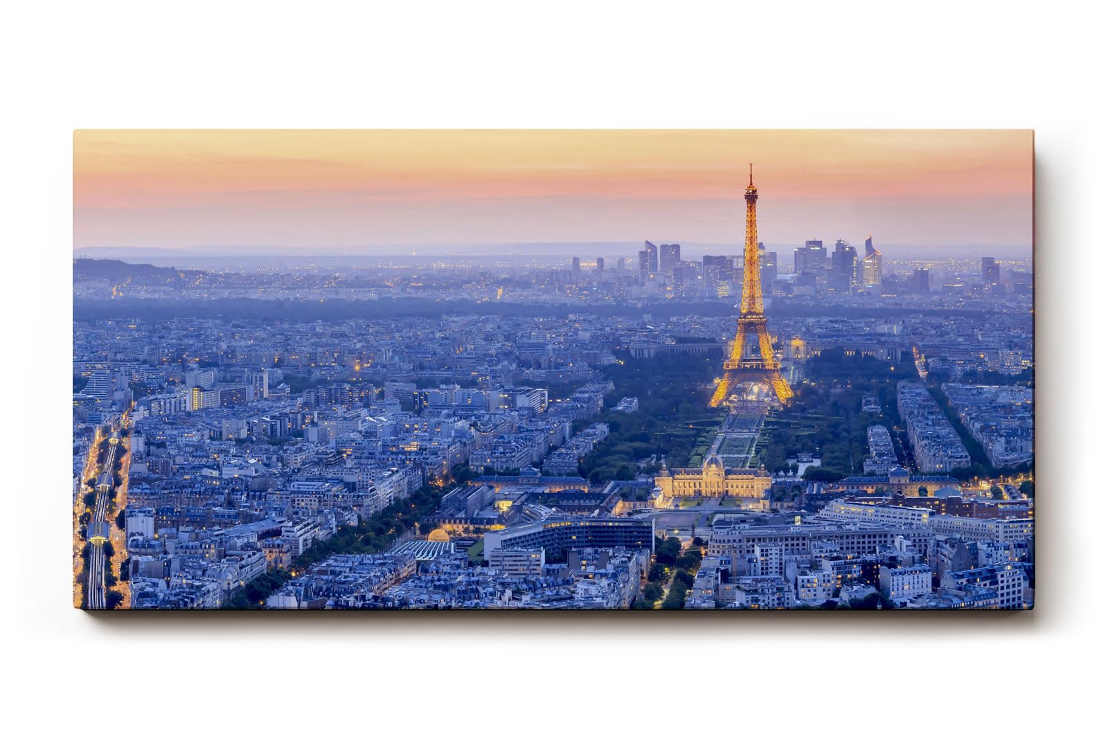 Sinus Art Wandbild 120x80cm Der leuchtende Eiffelturm inmitten der Stadt sorgt für Eleganz und Fernweh im Raum