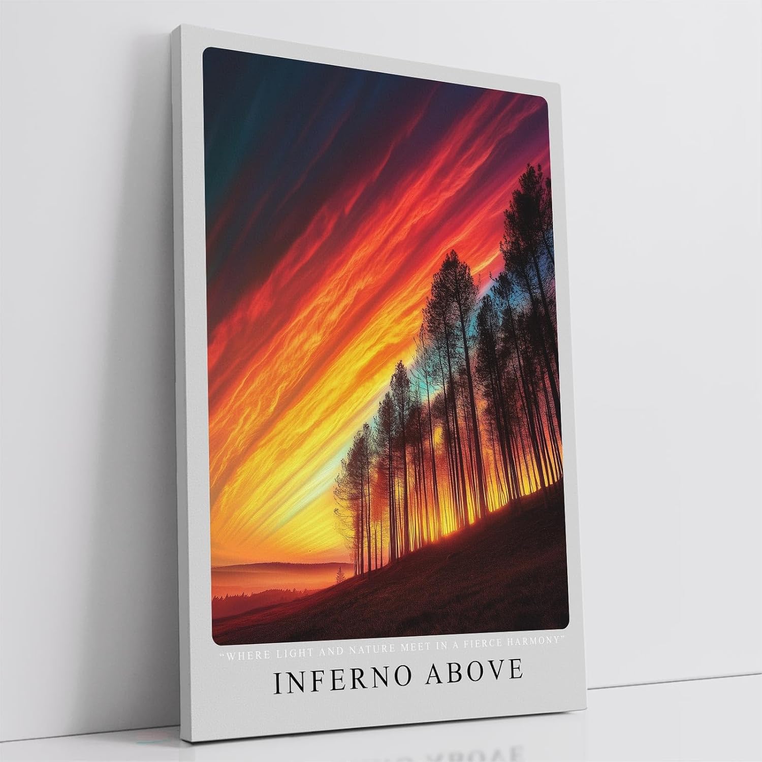 Paul Sinus Leinwandbild 60x90cm Inferno Above spektakulärer Himmel feuriger Sonnenuntergang dramatische Naturstimmung Wald Silhouetten