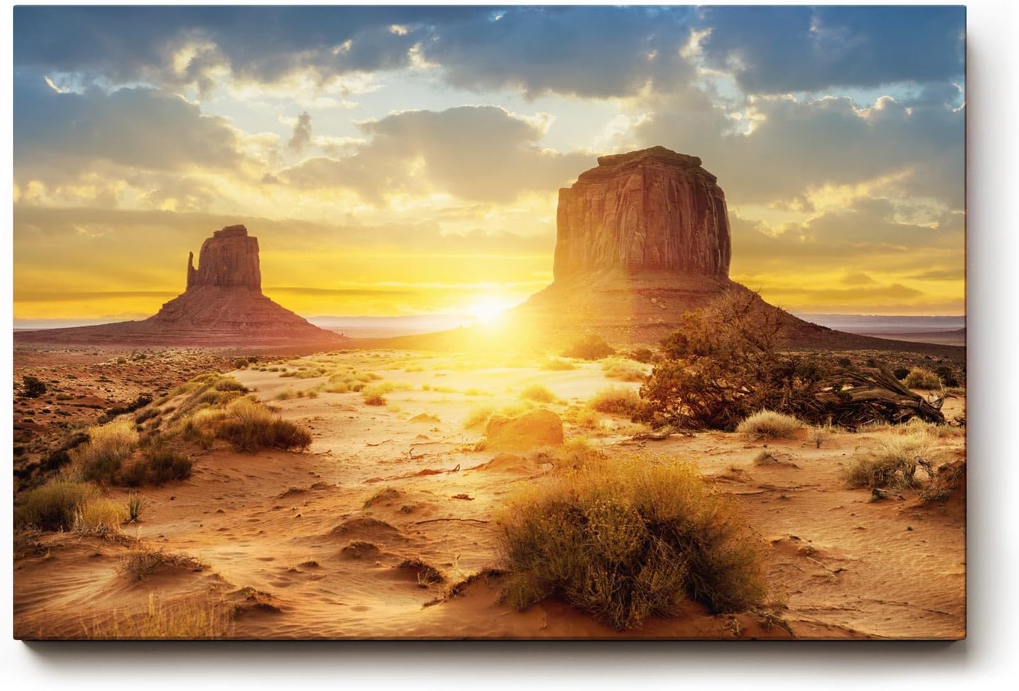 Sinus Art Wandbild 120x80cm Dramatischer Sonnenuntergang mit Wüstenformationen und weitem Himmel