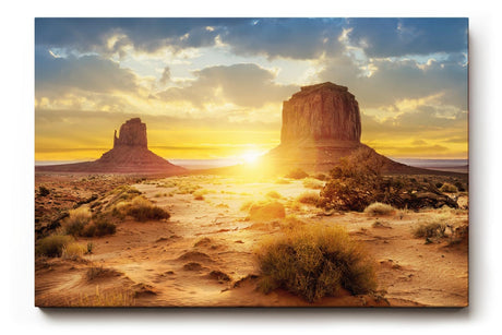 Sinus Art Wandbild 120x80cm Dramatischer Sonnenuntergang mit Wüstenformationen und weitem Himmel