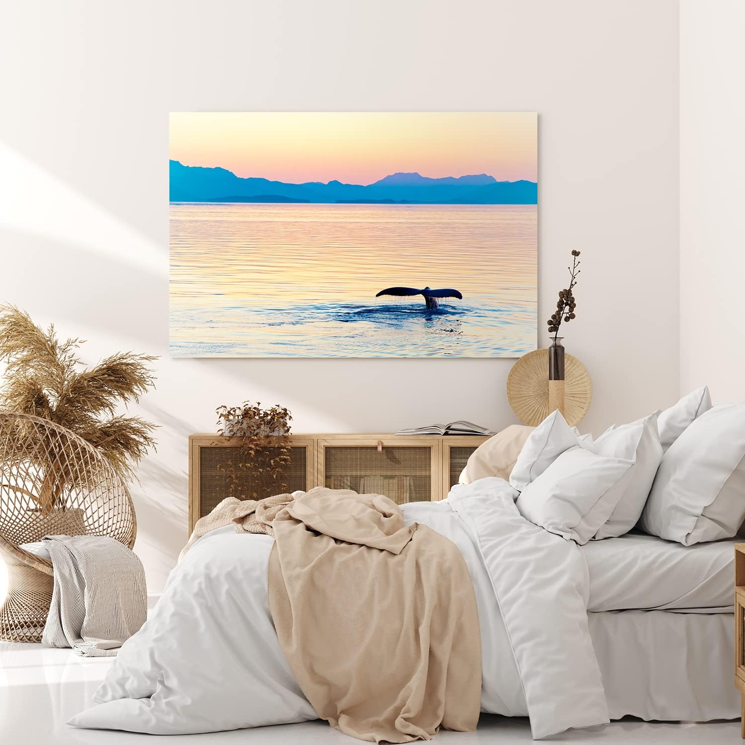 Wandbild 120x80cm Alaska Ozean Wal Walflosse Blaue Stunde Berge