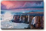 Sinus Art Wandbild 120x80cm Mächtige Wasserfälle vor weitläufiger Landschaft mit intensivem Himmel