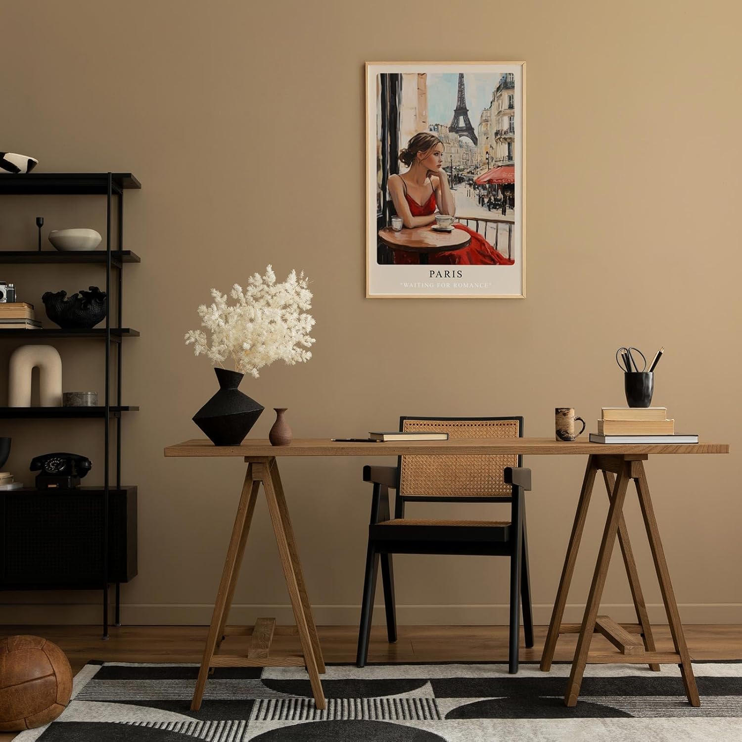 Paul Sinus Leinwandbild 80x120cm Leinwandbild Paris romantische Kunst stilvolle Eleganz Eiffelturm Café Szene urbane Ästhetik französischer Charme