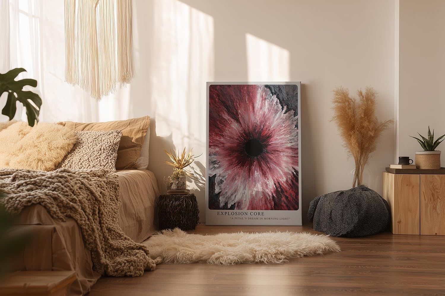 Paul Sinus Wandbild in 40x60cm Explosion Core – Ausdrucksstarkes abstraktes Kunstwerk mit dynamischer Farbexplosion in Rotund Weißtönen
