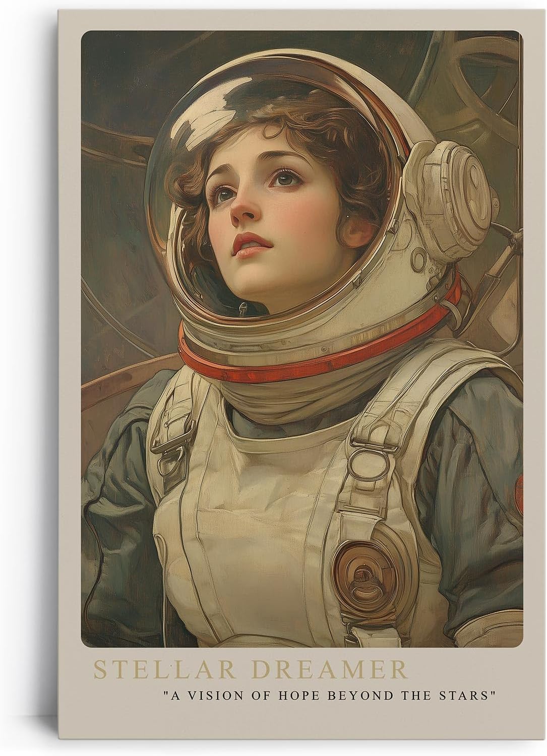 Paul Sinus Leinwandbild 60x90cm Stellar Dreamer – Faszinierendes Leinwandbild einer jungen Astronautin mit hoffnungsvollem Blick ins All