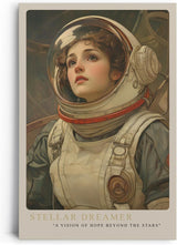 Paul Sinus Leinwandbild 60x90cm Stellar Dreamer – Faszinierendes Leinwandbild einer jungen Astronautin mit hoffnungsvollem Blick ins All