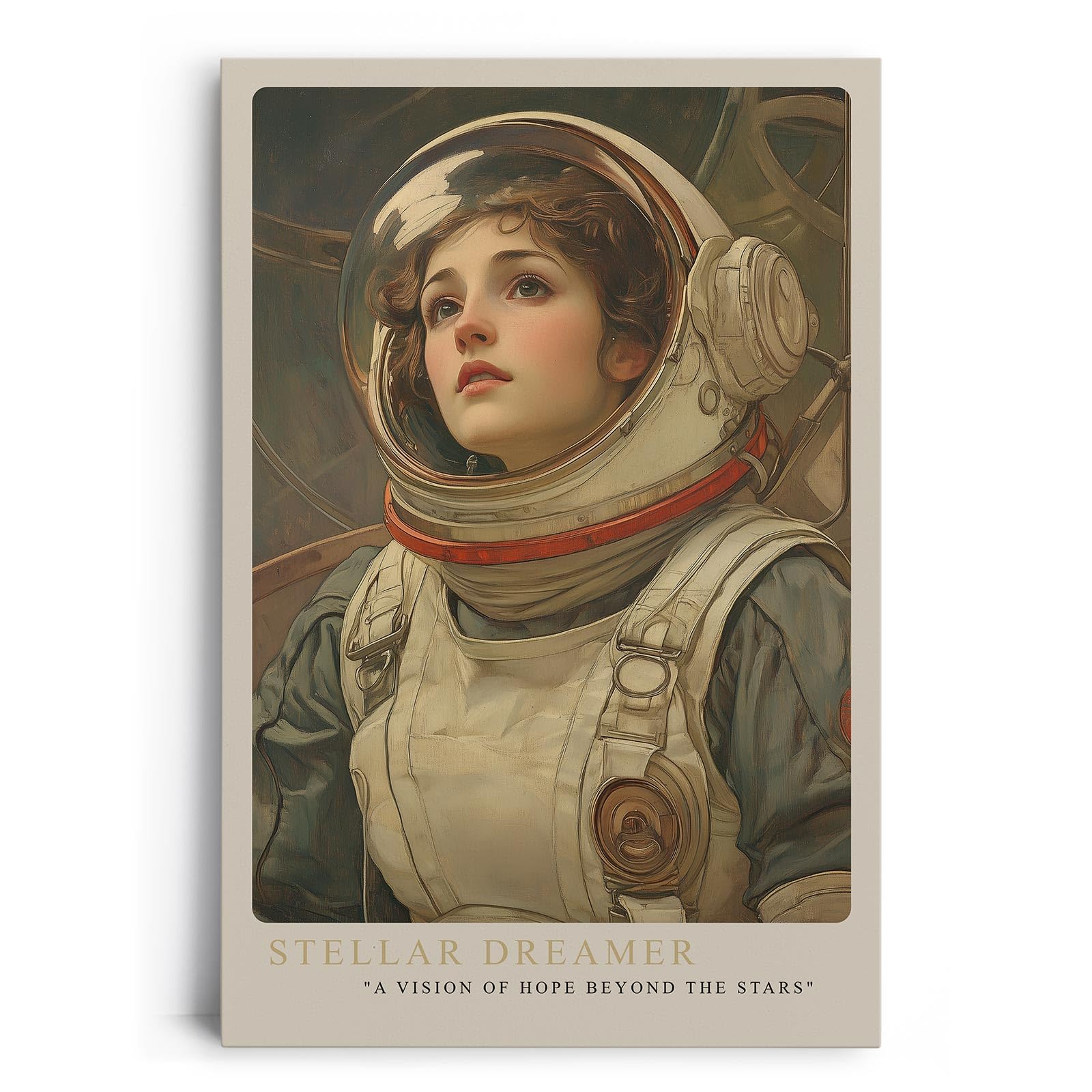 Paul Sinus Leinwandbild 60x90cm Stellar Dreamer – Faszinierendes Leinwandbild einer jungen Astronautin mit hoffnungsvollem Blick ins All