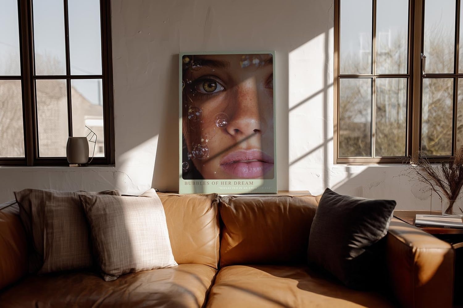 Paul Sinus Wandbild in 40x60cm Bubbles of Her Dream hyperrealistisches Porträt einer Frau mit grünen Augen und Seifenblasen