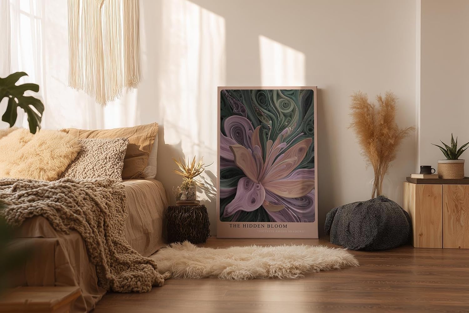 Paul Sinus Wandbild in 40x60cm The Hidden Bloom – Abstraktes Blumenmotiv in gedeckten Rosa-, Lilaund Grüntönen mit plastischer Struktur