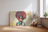 Sinus Art Wandbild 120x80cm Ausdrucksstarke Darstellung einer Frau mit auffälliger Typografie und Farbspritzern