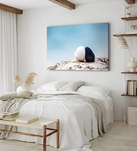 Paul Sinus Wandbild 120x80cm Schwarzer und weißer Stein Kunstvoll Strandsteine