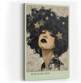 Paul Sinus Wandbild in 40x60cm Bad Hair Day ausdrucksstarkes Porträt einer Frau mit schwarzem Afro und goldenen Sternen