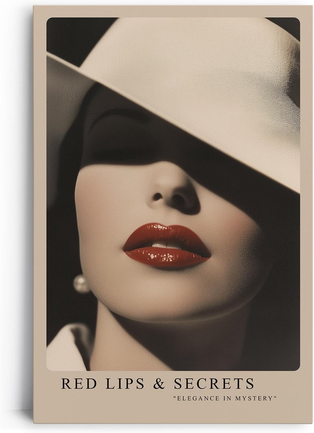 Paul Sinus Leinwandbild 60x90cm geheimnisvolle Frau mit rotem Lippenstift und elegantem Hut – stilvolles Leinwandbild mit zeitloser Ästhetik