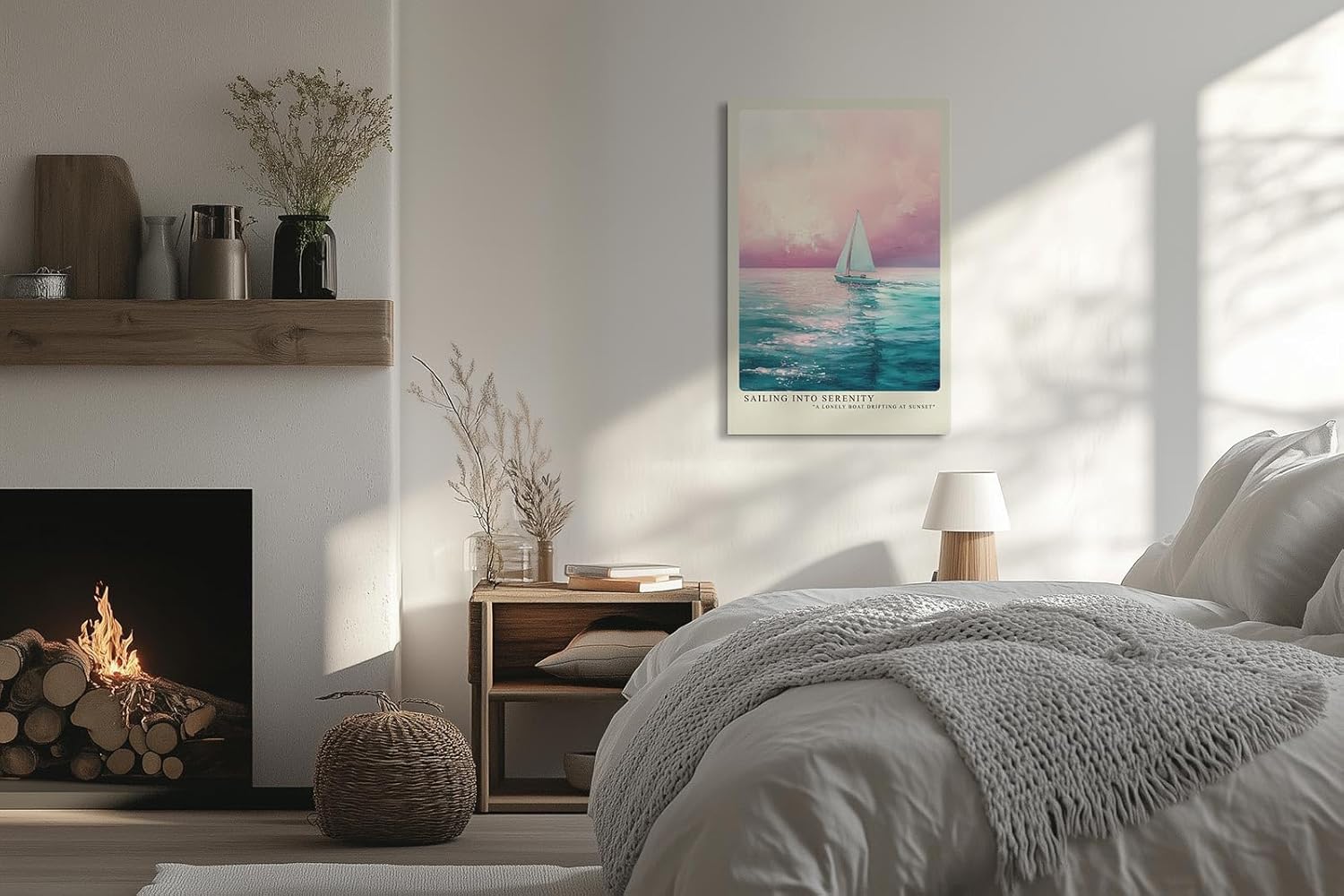 Paul Sinus Leinwandbild 80x120cm Segelboot in sanfter Abendstimmung mit rosa Himmel und ruhigem Wasser – kunstvolles Leinwandbild