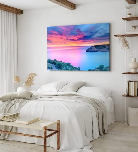 Paul Sinus Wandbild 120x80cm Abendröte über den Meer Sonnenuntergang Klippen Küste