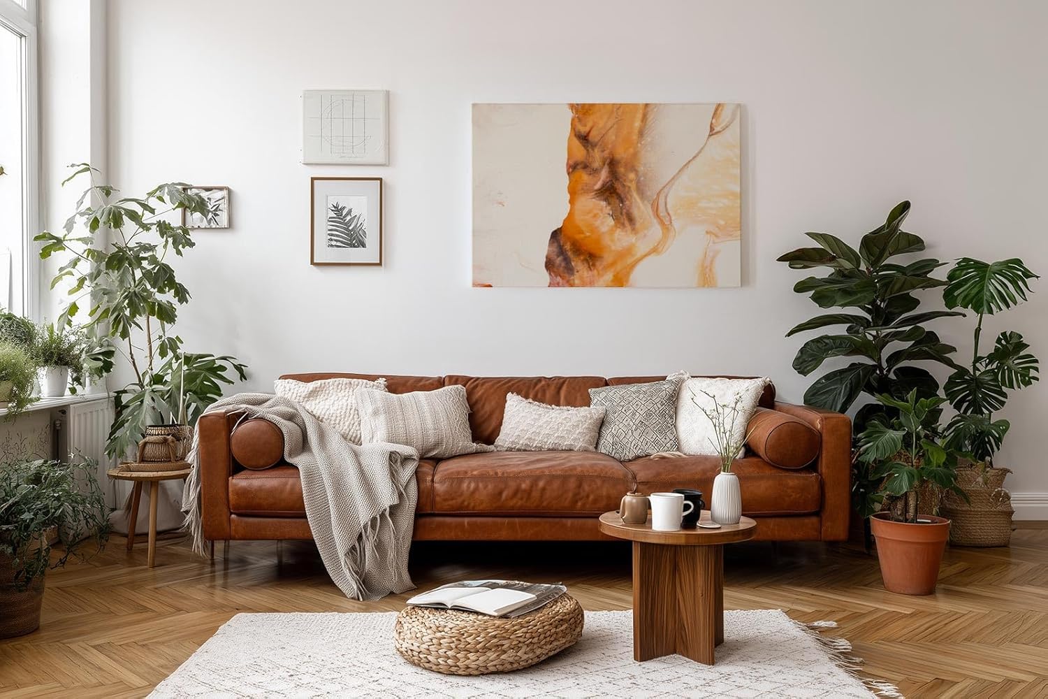 Sinus Art Wandbild 120x80cm Fließende Formen und warme Orangetöne auf hellem Grund mit künstlerischem Ausdruck